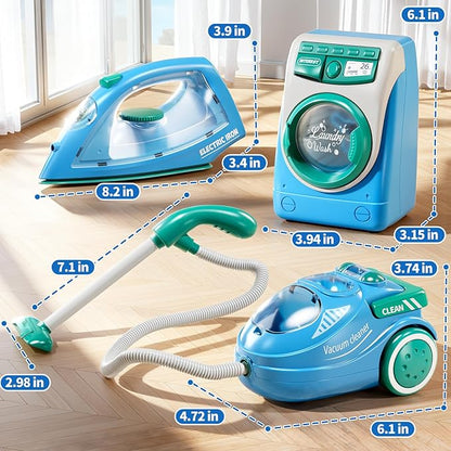 Toy Cleaning Set for Toddlers 1-3, Kids Cleaning Toy with Toddler Vacuum Cleaner, Toy Washing Machine, Small Iron, Light and Sound, Pretend Play Birthday Gifts for 3 4 5 6 7 8 Year Old Girl