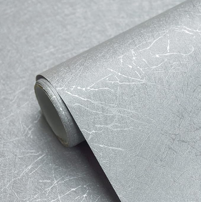 Cohoo Home Gray Peel and Stick Wallpaper Grey Silk Contact Paper for Cabinets and Drawers Silver Textured Self Adhesive Removable Wallpaper Bathroom Bedroom Waterproof Wall Covering 15.7inL 393inW