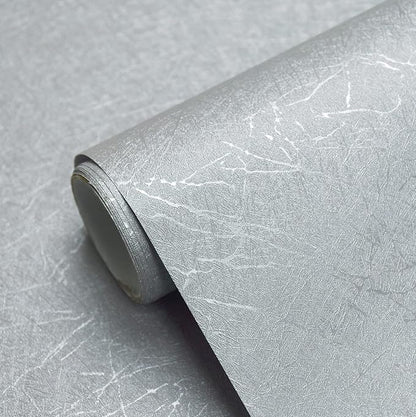 Cohoo Home Gray Peel and Stick Wallpaper Grey Silk Contact Paper for Cabinets and Drawers Silver Textured Self Adhesive Removable Wallpaper Bathroom Bedroom Waterproof Wall Covering 15.7inL 393inW