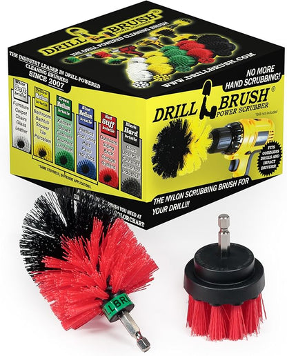 2 Piece Mini Size Red Stiff Bristle Rotary Cleaning Drillbrushes for Cleaning Siding, Brick, Stone, Fireplaces, Decks, Gutters, and More by Drillbrush