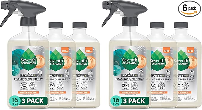 Seventh Generation Foaming Dish Spray,3 Refills and 1 Sprayhead,16 Fl Oz,(Pack of 6)