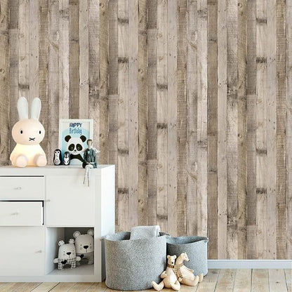Yun-aeon 17.3"x 1200"Natural Wood-Grey Wood Contact Paper Peel and Stick Wallpaper Self Adhesive Removable Vintage Faux Wood Wall Paper Plank Shelf Home Decoration Kitchen Counter Cover Use