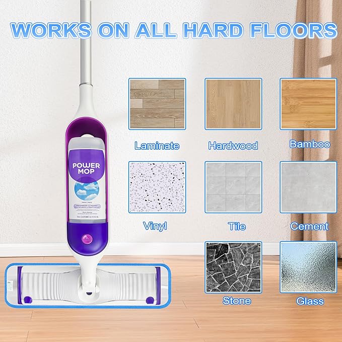 8 Pack Reusable Mop Pads for Swiffer PowerMop, Power Mop Pads 15'' Microfiber Refills for Hardwood Floor Cleaning, Machine Washable Dry Wet Use for All Floor Types
