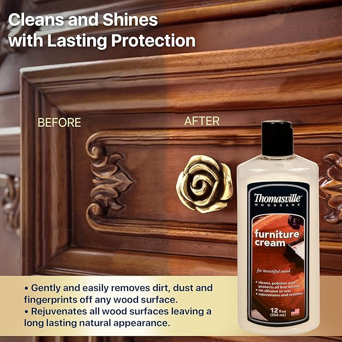 Thomasville Furniture Cream – Use on Hardwood, Laminated or Faux Finished Floors. Shine Restorer Protector, Surface Cleaner House Cleaning Supplies Home Improvement, Natural Look, Cuts Grease 12oz