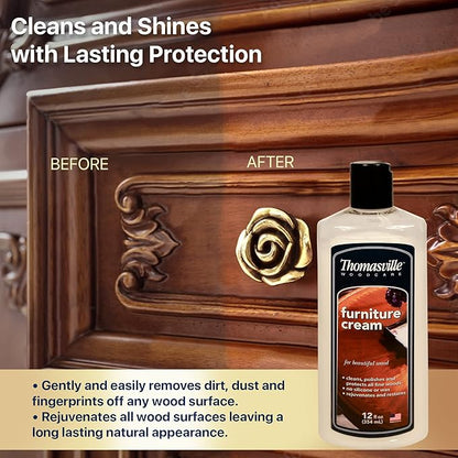 Thomasville Furniture Cream – Use on Hardwood, Laminated or Faux Finished Floors. Shine Restorer Protector, Surface Cleaner House Cleaning Supplies Home Improvement, Natural Look, Cuts Grease 12oz