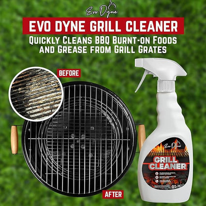Evo Dyne Grill Cleaner Spray (32 oz), Made in USA - Quickly Cleans BBQ Burnt-on Foods and Grease from Grill Grates - Heavy Duty, Fast-Acting Formula, Less Scrubbing - Food Safe Grill & Oven Degreaser