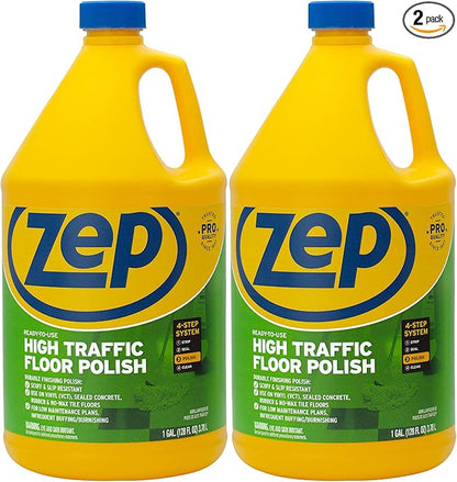 Zep High Traffic Floor Polish - 1 Gal (Case of 2) ECZUHTFF1282- Scuff-Resistant Durable Finish for Vinyl, Concrete, Rubber, Tile, and Terrazzo Floors