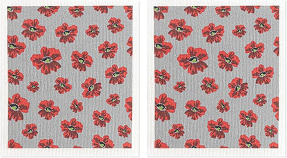 MÜkitchen Premium Eco Sponge Dish Cloth | Highly-Absorbent Kitchen Cloth for Cleaning and Drying Dishes | Machine Washable and Reusable | Set of 2 | New Poppy