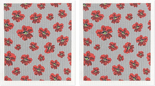 MÜkitchen Premium Eco Sponge Dish Cloth | Highly-Absorbent Kitchen Cloth for Cleaning and Drying Dishes | Machine Washable and Reusable | Set of 2 | New Poppy