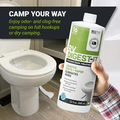 Unique RV Digest-It RV Toilet Treatment - Eliminates Odors at the Source and Liquifies Waste - 16 Uses Per Bottle (32 oz) Amazon Exclusive Packaging
