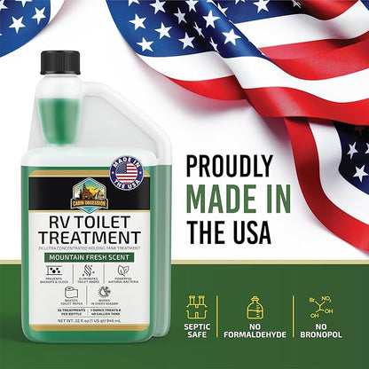 Cabin Obsession RV Toilet Treatment (32 oz) - 2x Ultra Concentrated Liquid RV Black Tank Treatment with Easy Measure Spout, Mountain Fresh Scent, 32 Treatments