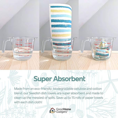 Swedish Dishcloths for Kitchen | 6-Pack Ocean Collection | Absorbent Reusable Swedish Dishcloths, Eco-Friendly Cellulose Sponge Dishtowels
