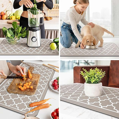 WISELIFE Dish Drying Mat Super Absorbent Drying Mat Large Dish Drying Mats for Kitchen Counter Easy Clean Dish Mat Kitchen Drying Mat18"x 32" Stylish Khaki