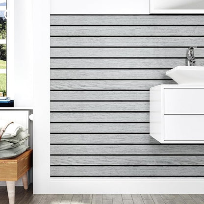 Wallercity Gray/White Wood Slat Wall Panel for Walls Self Adhesive Noise Cancelling Wood Panels for Bedroom Living Room Peel and Stick Acoustic Decorative 3D Sound Absorbing Wall Paneling 11.7''x118''