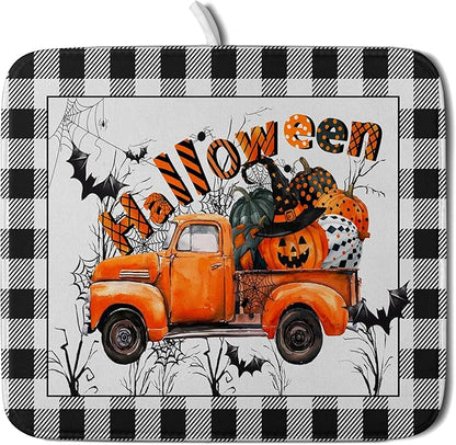 Holiday Truck Dish Drying Mat - Orange Holiday Absorbent Microfiber Dish Drying Pad for Kitchen Counter