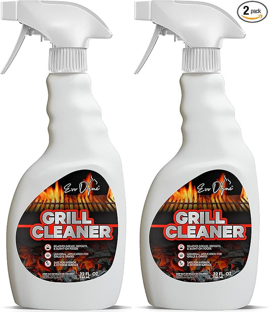Evo Dyne Grill Cleaner Spray (32 oz), Made in USA - Quickly Cleans BBQ Burnt-on Foods and Grease from Grill Grates - Heavy Duty, Fast-Acting Formula, Less Scrubbing - Food Safe Grill & Oven Degreaser (2-Pack)