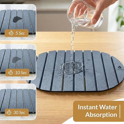 Stone Dish Drying Mat for Kitchen Counter, Quick Dry Diatomaceous Earth Drying Mat, Foldable Absorbent Stone Drying Pad, 2 PCS 24" × 16" & 8" × 4" for Dishes, Cups, Bottles & Utensils (Dark Gray)