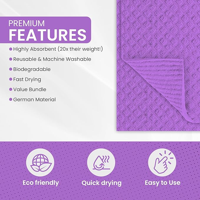 Swedish DishCloths - 10 Pack (Purple), (German Material) Reusable Cellulose Sponge Cloth for Kitchen - Household, Highly Absorbent, No-Odor Dishcloth