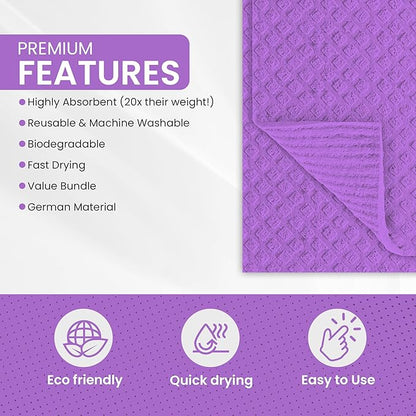 Swedish DishCloths - 10 Pack (Purple), (German Material) Reusable Cellulose Sponge Cloth for Kitchen - Household, Highly Absorbent, No-Odor Dishcloth