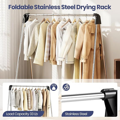 APEXCHASER Clothes Drying Rack, Stainless Steel Drying Rack Clothing with Height-Adjustable, Foldable Gullwings Laundry Drying Rack, Indoor Outdoor Use, No Assembly, White