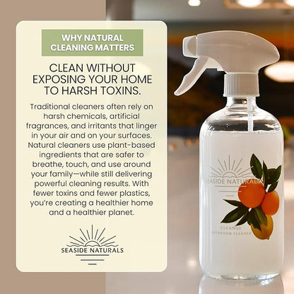 Cleanse Kit – Non-Toxic Bathroom Cleaner with Citrus Essential Oils (Lemon, Grapefruit & Orange) – Refillable Glass Bottle, Plant-Based Deep Clean Formula. 1oz - makes 1 bottle.