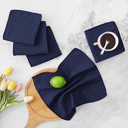 Homaxy Microfiber Waffle Weave Kitchen Dish Cloths, 12 x 12 Inch Ultra Absorbent and Solid Color Dish Towels for Kitchen Fast Drying Dishcloth for Washing Dishes, 8 Pack, Navy Blue