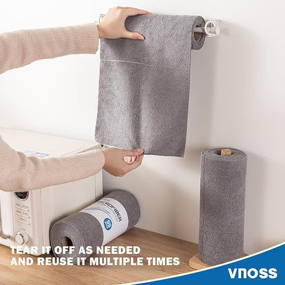 55 Pack Microfiber Cleaning Cloth Roll, Tear Away Reusable Towels, 11" X 9", Ultra Absorbent & Lint Free Cloth for Cars, Kitchen, Window, Home and Shop, Grey
