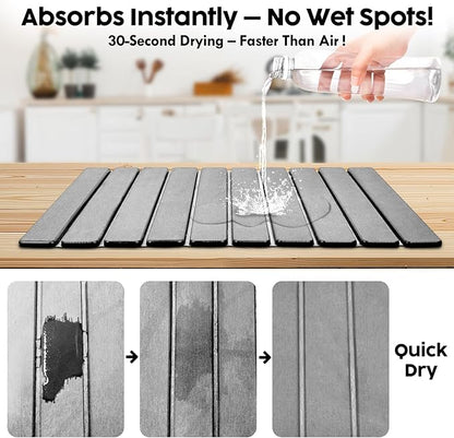 Large Stone Dish Drying Mat for Kitchen Counter, Premium Diatomaceous Earth Coaster Set for Dishes with Free Drainer Rack| Non-Slip Kitchen Sink Mat | Fast-Absorbing, (24x16 Inch, Light Grey)