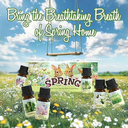 Spring Essential Oil Set of Premium Fragrance Oils for Diffuser- Includes Cherry Blossom, Fresh Cut Grass, Spring Rain, Bamboo, Freesia, Jasmine Diffuser Oils, Candle Making for Aromatherapy, Home Car