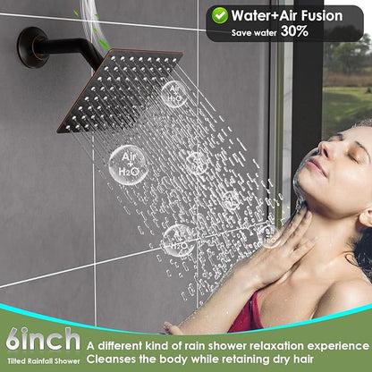 Enga Dual Shower Head System with Body Jets, 12"+ 6" Wall Mounted Dual Rain Shower Faucet with Valve Kit, Oil Rubbed Bronze