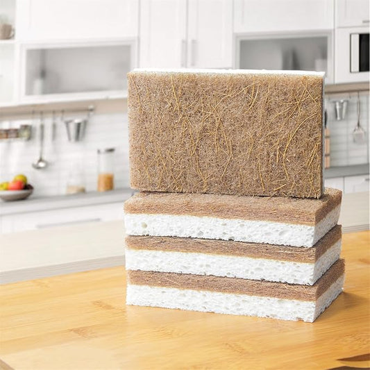 12 Pack Natural Cellulose Biodegradable Sponges, Non Scratch Kitchen Cleaning Sponge, Eco Friendly Coconut Fiber and Wood Cellulose Scrubber Sponge, Household Cleaning Sponges for Kitchen Dishwashing