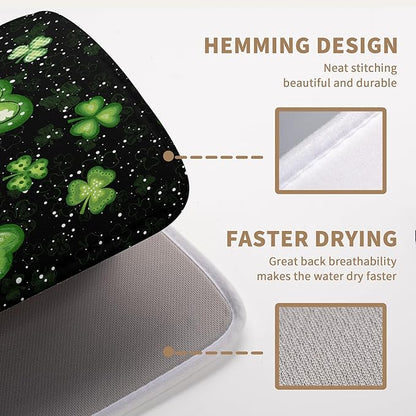 St Patricks Day Spring Dish Drying Mats St Patrick's Day Lucky Dish Mat Shamrock Drying Matt Dishes Dryer Pad for Kitchen Counter Absorbent Microfiber Washable Foldable Reusable 18x24 in