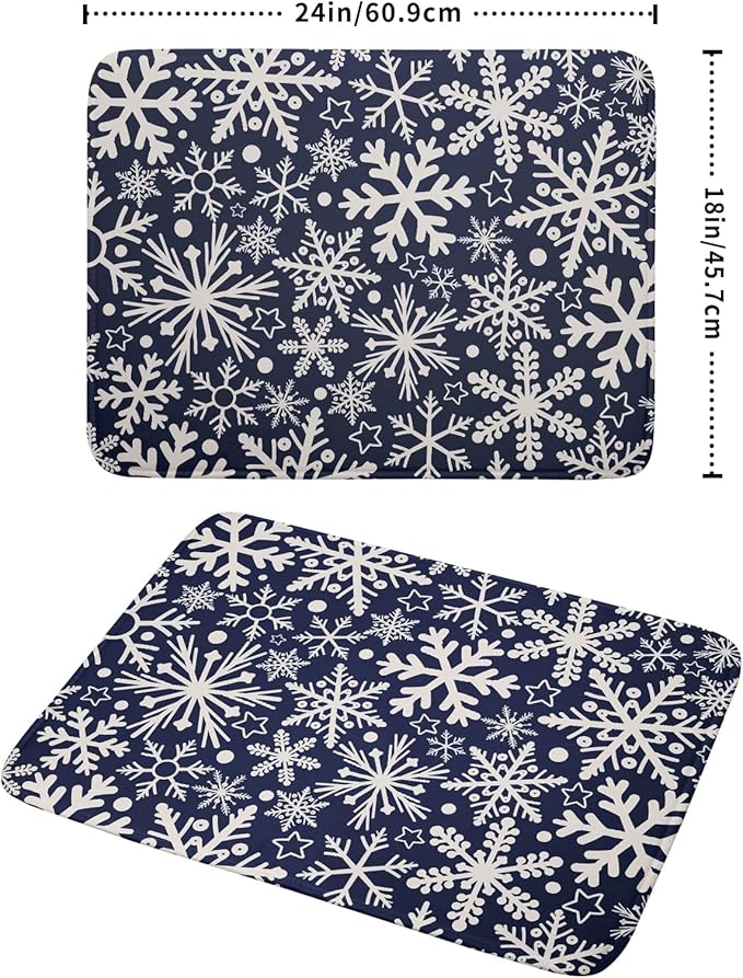 Dark Blue Winter Dish Drying Mat for Kitchen Counter 18x24 Cream Snowflake Holiday Theme Seasonal Absorbent Reversible Microfiber Drying Mats Kitchen Countertop Protector Dishes Drainer Pad