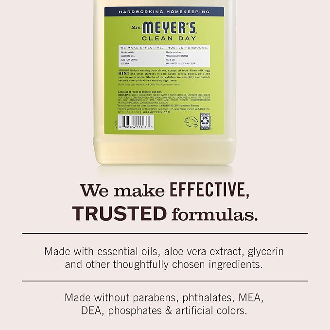 MRS. MEYER'S CLEAN DAY Liquid Dish Soap Refill, Lemon Verbena (48 Fl Oz (Pack of 1))