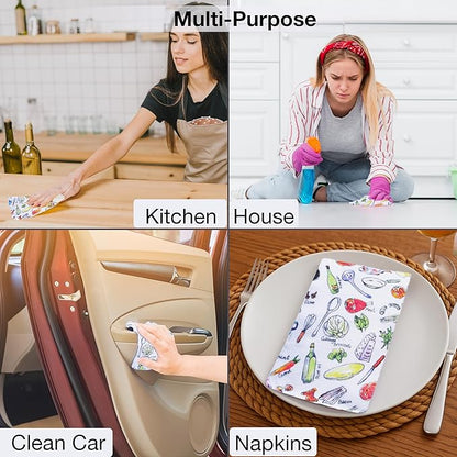 Pack of 10 Reusable Paper Towels | 10x10 Inch Cotton Towels | Kitchen Utensils Print | Eco Friendly, Washable, Quick Drying | Sustainable Cleaning Cloths | Kitcheny