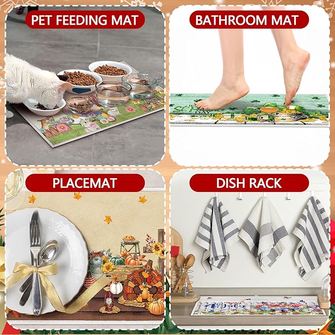 Meanplan 12 Pcs Seasonal Dish Drying Mats for Kitchen 24"x 16" Holiday Microfiber Absorbent Washable Drainer Mat Bulk for Counter Gift Patriotic Summer Home Accessories Decoration(Classic)