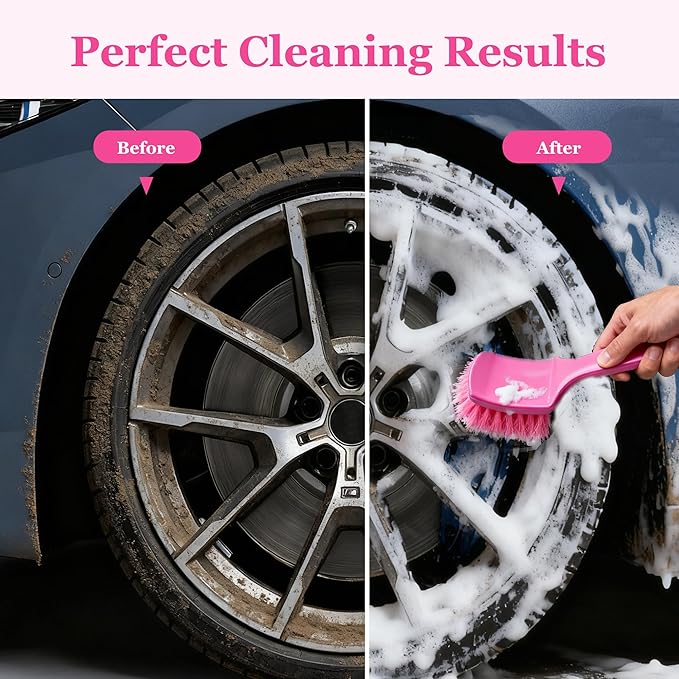 Pink Carpet Brush for Women, Soft Nylon Bristles for Cleaning Leather Seats and Soft, Scratch-Free Cleaning Brushes for Car, Home, Shower, Kitchen