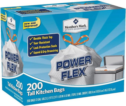Member's Mark 13 gal Power Flex, Leak Protection, Tall Kitchen Simple Fit Drawstring Bags (Flex Power)