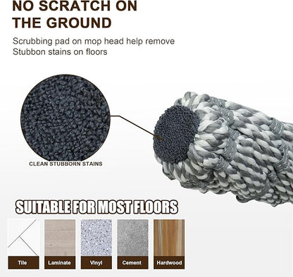 Self Wringing Mop Floor Cleaning, Easy Squeeze Twist Mop, Heavy Duty Wet Mops for Cleaning Hardwood Tile Vinyl Laminate Floors (Gray- 2 Head)