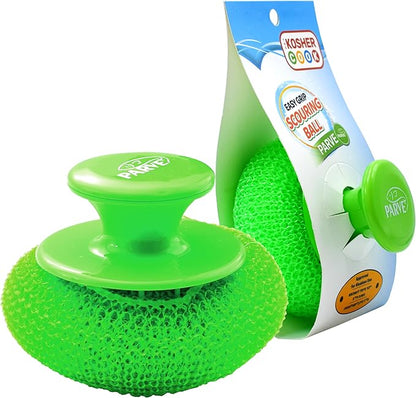 Parve Green Scouring Pad with Comfortable Handle – Ergonomic Easy Grip Dishwashing Cleaning Sponge Brush – Color Coded Home and Kitchen Accessories by The Kosher Cook