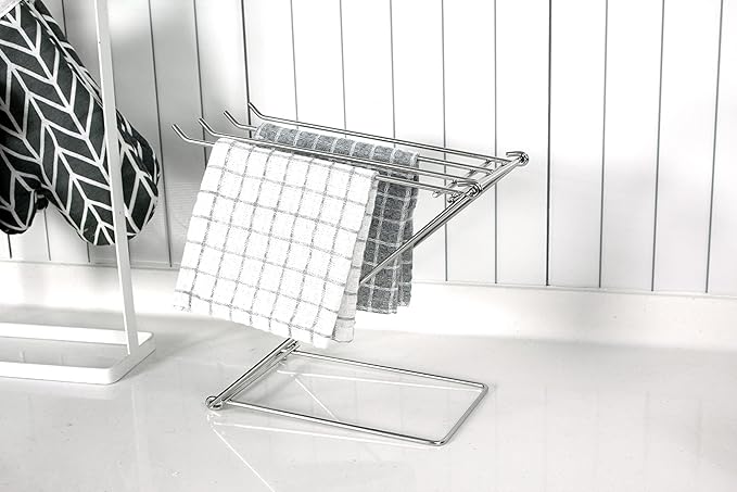 LENITH Stainless Steel Washcloth Holder Dish Rag Cloth Holder, 4 Arms Folding Towel Drying Rack for Kitchen countertop Bathroom, Hand Towel Stand Rack, Silver