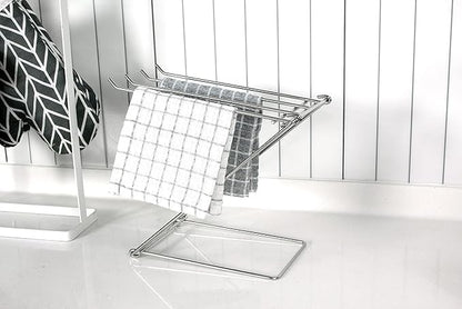 LENITH Stainless Steel Washcloth Holder Dish Rag Cloth Holder, 4 Arms Folding Towel Drying Rack for Kitchen countertop Bathroom, Hand Towel Stand Rack, Silver