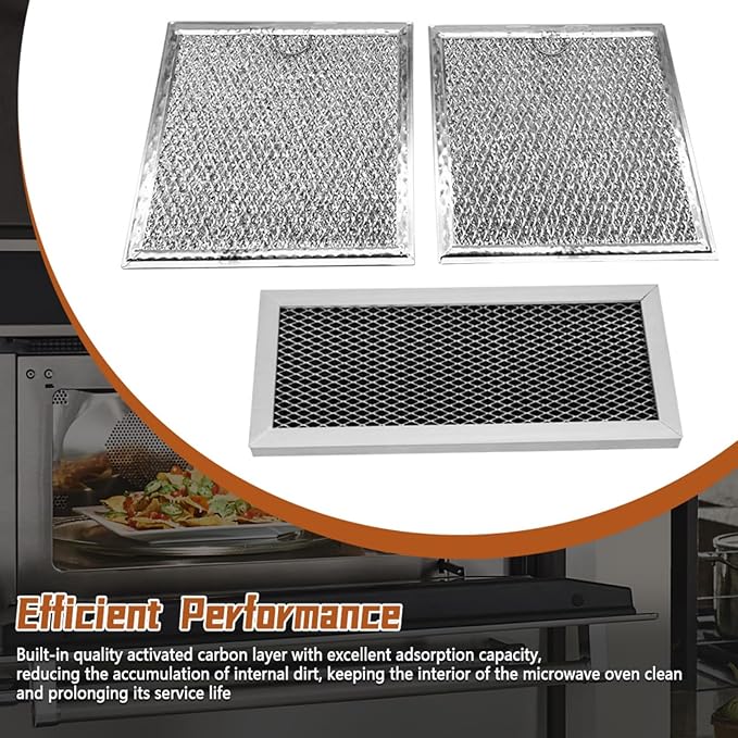 Microwave Oven Charcoal & Grease Filter Kit Compatible with Samsung ME19R7041FS, ME19R7041FS/AA, ME19R7041FT, ME19R7041FT/AA, ME19R7041FB, ME19R7041FB/AA, 3 Pcs