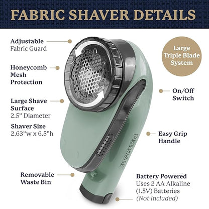 Farberware Large Lint Remover Fabric Shaver – Battery Operated Lint Shaver with Triple Blades for Clothes, Sweater Shaver to Remove Fuzz, Lint Balls, Pilling for Clothing, Couch, Furniture