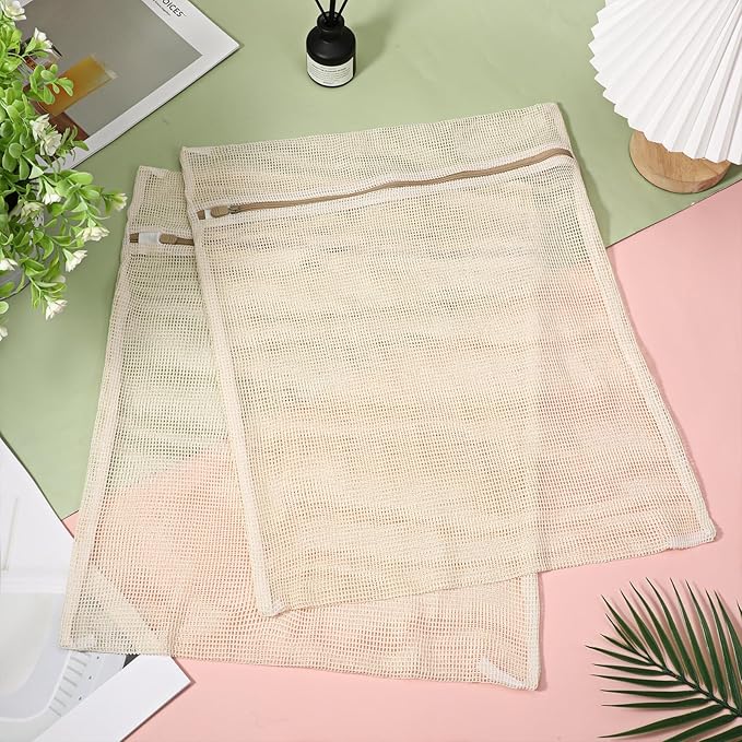 6 Piece Organic Cotton Mesh Laundry Bag Bulk, Durable Mesh Wash Bags with Sturdy Zippers and Breathable Meshes, for Underwear, Clothes, Shoes, Socks, 15.7 * 19.7Inch