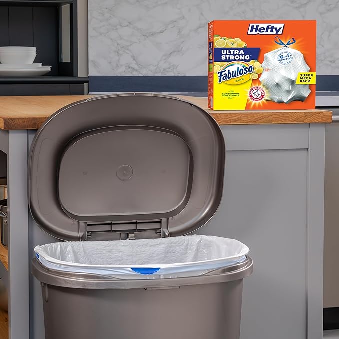 Hefty Ultra Strong 13 Gallon Trash Bags, Tall Kitchen Trash Bags 13 Gallon Size, Resist Leaks, Punctures, and Rips, Continuous Odor Control, White, Fabuloso Lemon Scent, 110 Bags