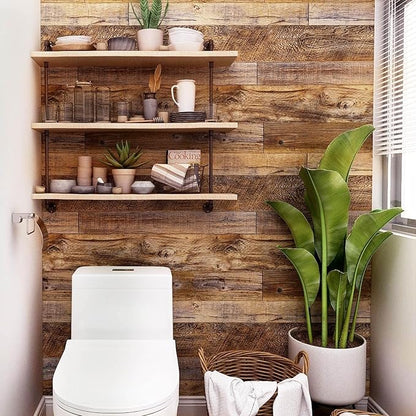 Yun-aeon Brown Wood Peel and Stick Wallpaper 17.3" X 80"Coffee Brown PVC Self Adhesive Wood Wall Peel and Stick Paper for Wall Covering Furniture Countertop Kitchen Christmas DIY
