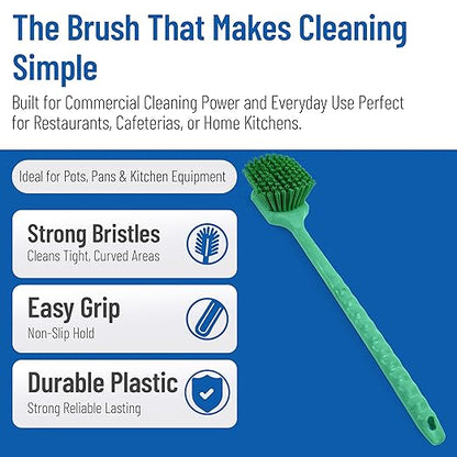 SPARTA 40501EC09 Plastic Large Scrub Brush, Kitchen Brush, Utility Brush With Long Handle For Cleaning, 20 Inches, Green, (Pack of 6)