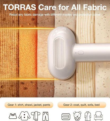TORRAS Dual-Head Fabric Shaver, Longest Durability & 50ml Large Capacity Rechargeable Lint Removers to Remove Pills, 6-Leaf Blades Defuzzer, Electric Shaver for Clothes Couch Furniture, Pearl White