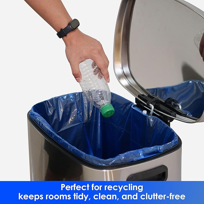 HygiCare 30 Gallon Recycling Trash Bags, Unscented 120 Count Drawstring Garbage Bags, Pre-Separated, Ultra Strong, Leakproof, Sturdy, Translucent Blue